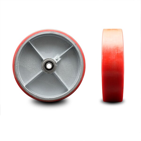 SCC-8" Red Poly on Cast Iron Wheel Only w/Ball Bearing-1/2" Bore-1400 lbs Cpty